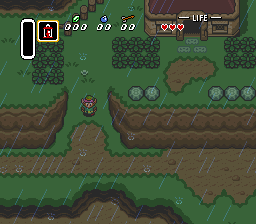 Link begins his journey on a rainy night. Image from Zelda Dungeon (zeldadungeon.net).