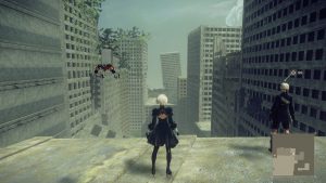2B, 9S, and their Pods arrive in a ruined city, several thousand years in the future.