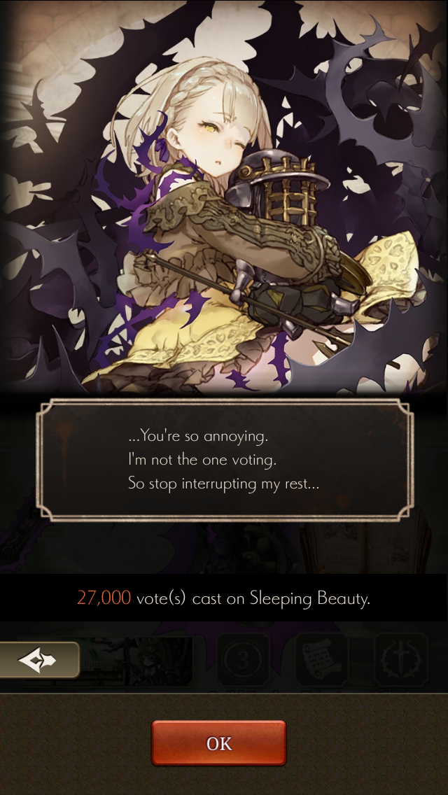 The first and only character popularity contest in Global was held in October 2020. Most of my votes went to Sleeping Beauty.
